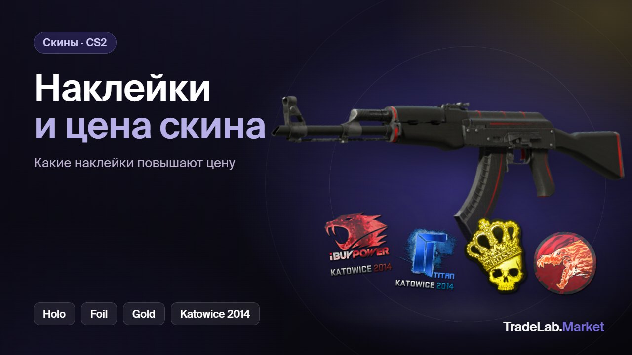 Наклейки CS2 и цена скина: AK-47 Redline и наклейки Katowice 2014 Holo, Crown Foil, Howling Dawn